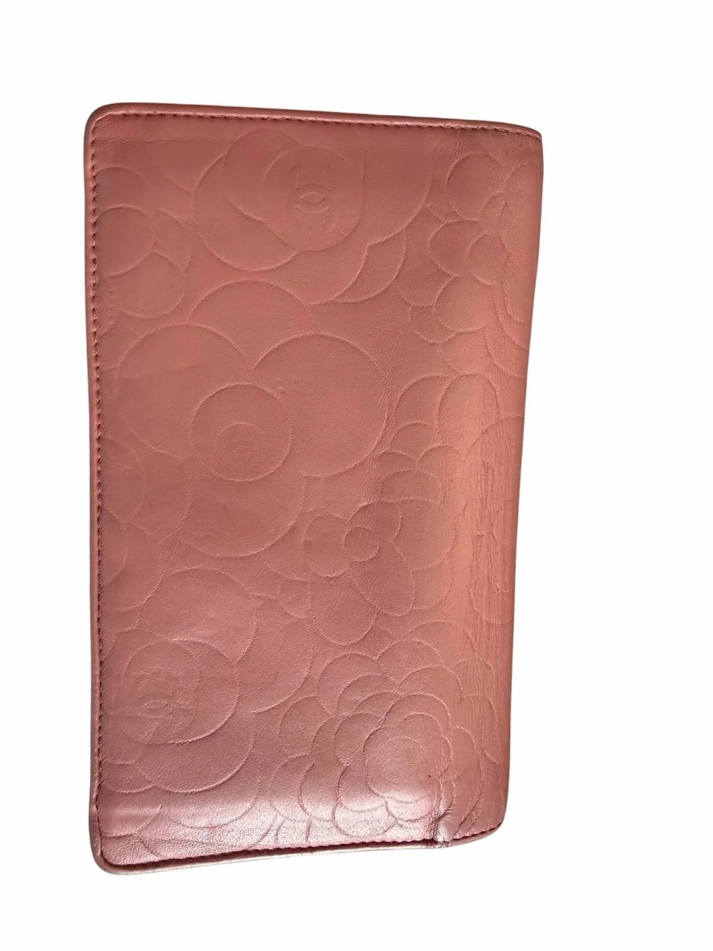 CHANEL Coral Pink Quilted Leather Long Wallet with Gold CC